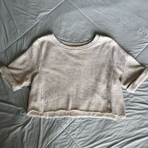 Juicy Couture Cream Speckled Heather Crop Top with Folded Sleeves Distressed